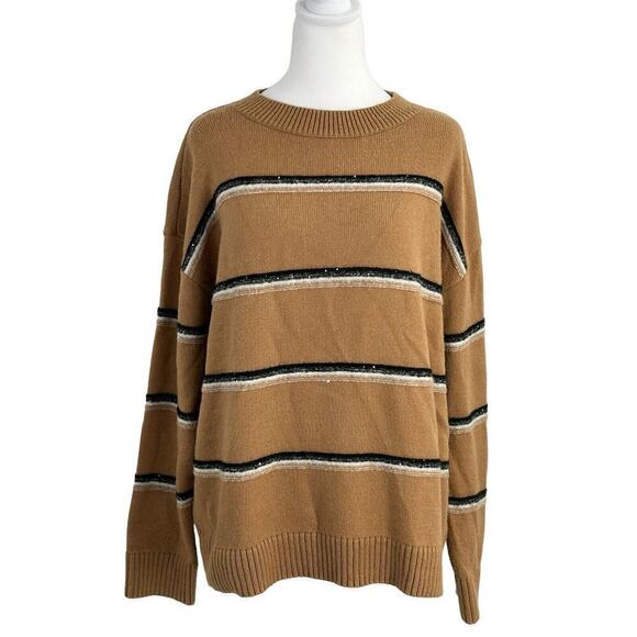 Talbots Twinkle Stripe Sweater Cafe Combo Tan Women's Large Pullover - Picture 13 of 13